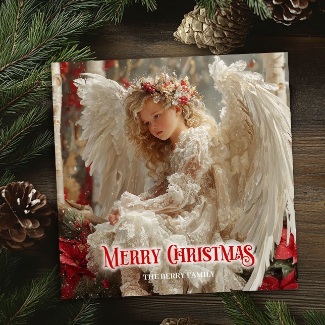 Cartes Pour Fêtes Annuelles Rustic beautiful angel digital Christmas greeting (Rustic beautiful angel digital Christmas greeting)