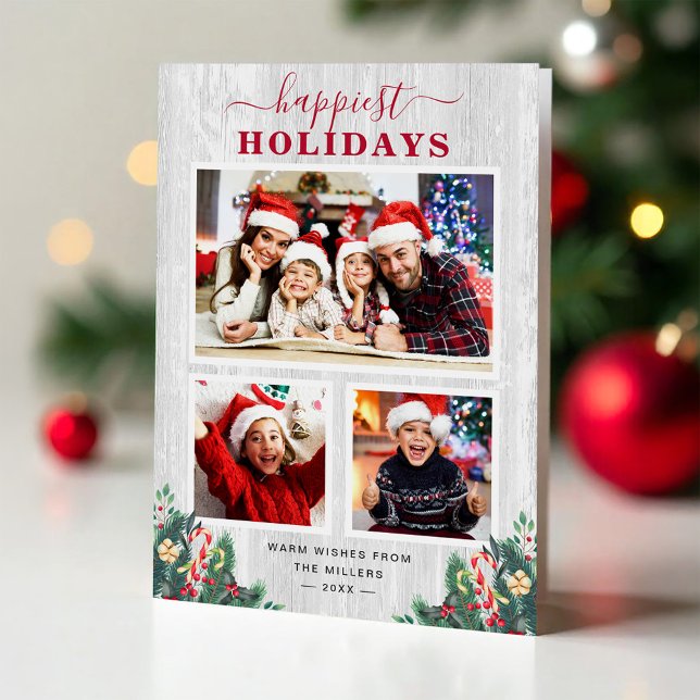 Cartes Pour Fêtes Annuelles Rustic Birch Mistletoe Happy Holidays 3 Photo (Créateur téléchargé)