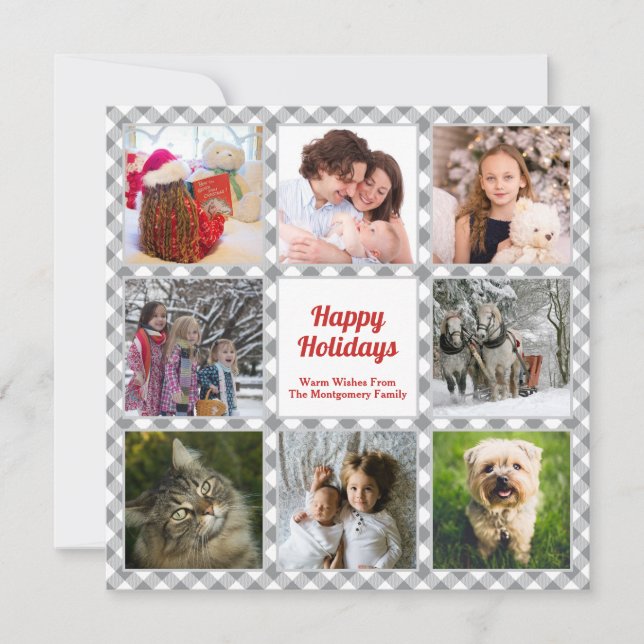 Cartes Pour Fêtes Annuelles Rustic Buffalo Plaid Family Photo Collage (Devant)