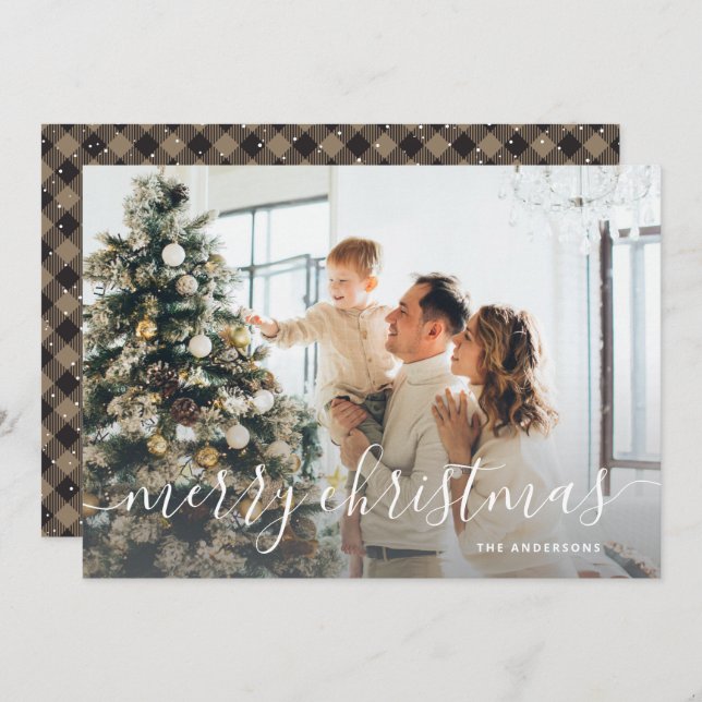 Cartes Pour Fêtes Annuelles Rustic Buffalo Plaid Photo Joyeux Noël (Devant / Derrière)