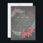 Cartes Pour Fêtes Annuelles Rustic Chalkboard<br><div class="desc">Rustic pink and teal blue rustic wreath Christian chalkboard Christmas card. This country Christian Christmas flat chalkboard Christmas card is easily customized with your details</div>