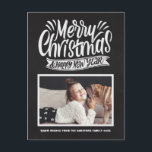 Cartes Pour Fêtes Annuelles Rustic Chalkboard Merry Christmas Script Photo<br><div class="desc">Merry Christmas and a Happy New Year! Send your holiday greetings to family and friends with this chalkboard-themed holiday postcard. It features rustic chalk typography with a faux chalkboard background. Personalize by adding photos,  names and messages. This rustic Christmas postcard is available in other cardstocks.</div>