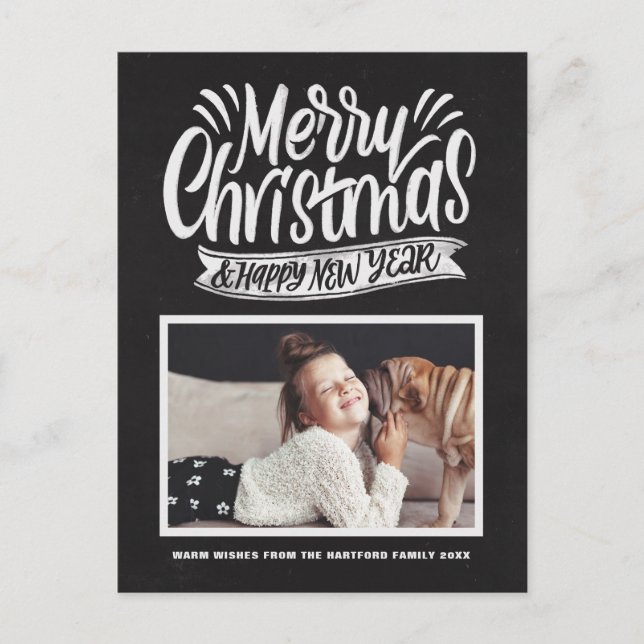 Cartes Pour Fêtes Annuelles Rustic Chalkboard Merry Christmas Script Photo (Devant)
