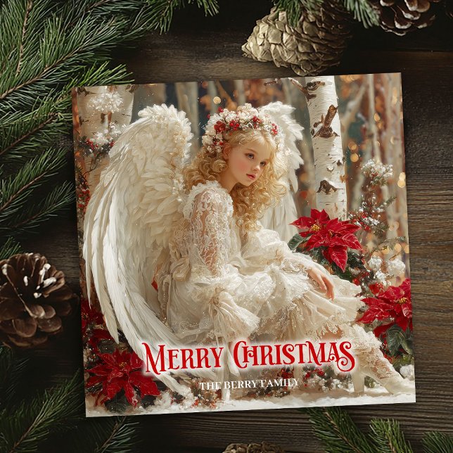 Cartes Pour Fêtes Annuelles Rustic Christmas angel printable festive greeting  (Rustic Christmas angel printable festive greeting card)