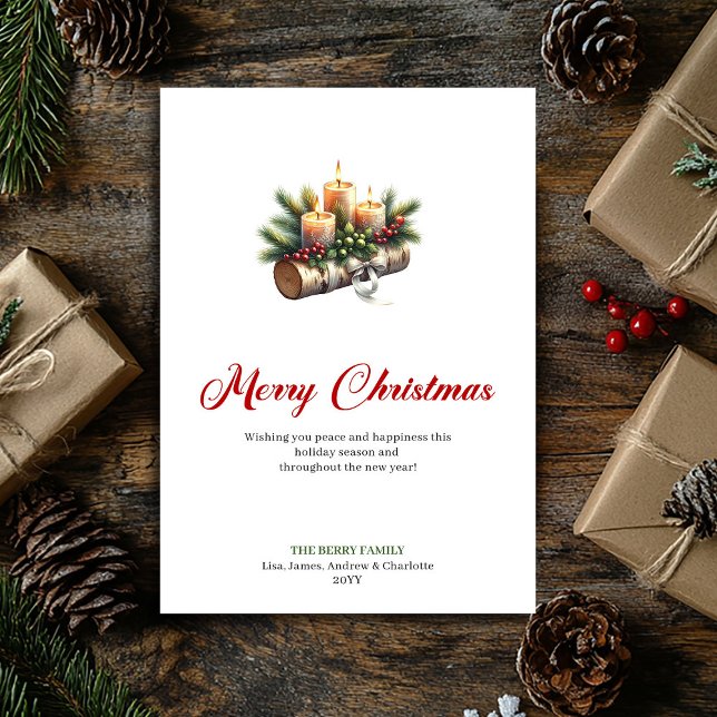 Cartes Pour Fêtes Annuelles Rustic Christmas candles pine holly design card (Rustic Christmas candles pine holly design card)
