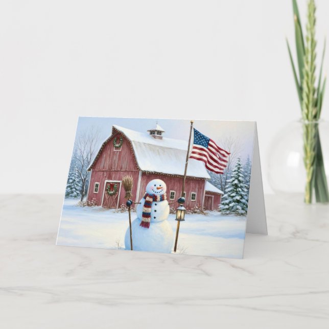 Cartes Pour Fêtes Annuelles Rustic Christmas Snowman American Flag (Devant)