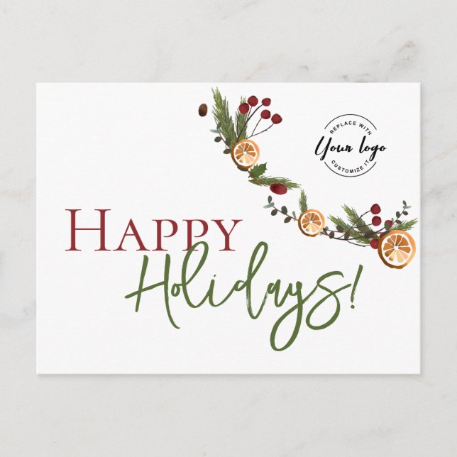 Cartes Pour Fêtes Annuelles Rustic Citrus Garland Business Holiday with logo (Devant)