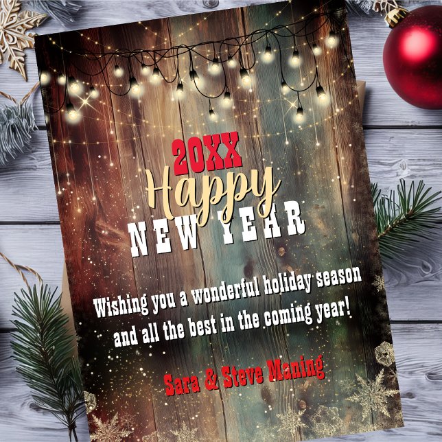 Cartes Pour Fêtes Annuelles Rustic Country Christmas lights Happy New Year (Créateur téléchargé)