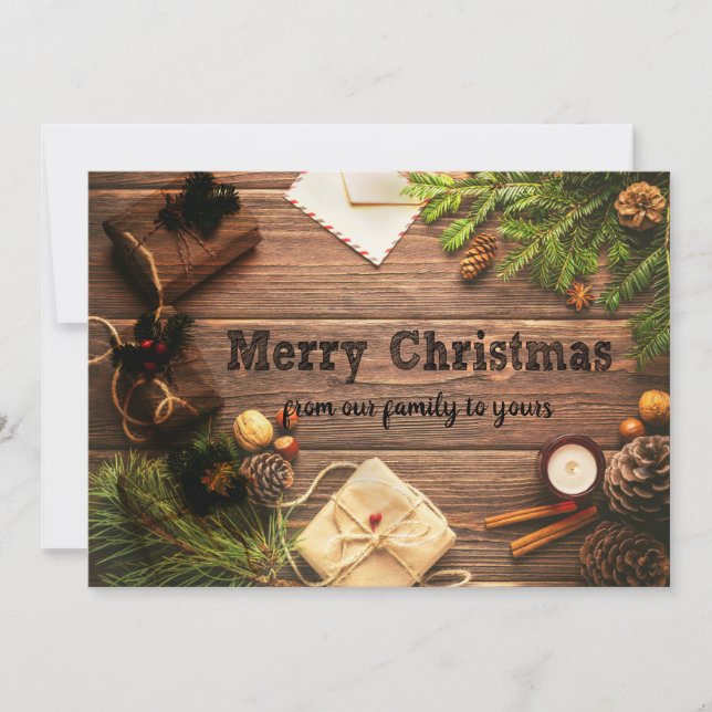 Cartes Pour Fêtes Annuelles Rustic Country Merry-Christmas et Happy-New-Year (Devant)