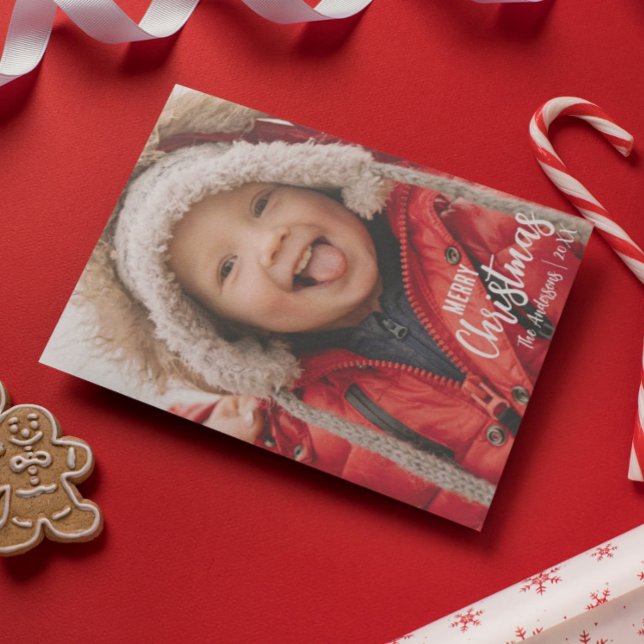 Cartes Pour Fêtes Annuelles Rustic Country Plaid Joyeux Noël Photo de famille (Créateur téléchargé)