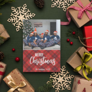 Cartes Pour Fêtes Annuelles Rustic Country Plaid Joyeux Noël Photo de famille