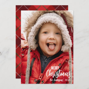 Cartes Pour Fêtes Annuelles Rustic Country Plaid Joyeux Noël Photo de famille