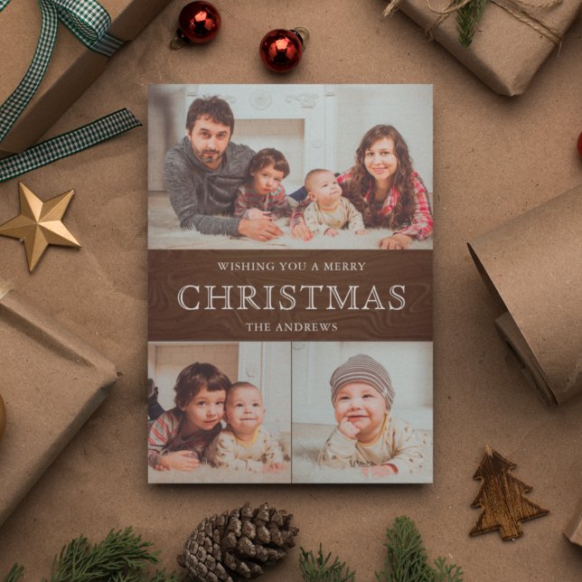 Cartes Pour Fêtes Annuelles Rustic Country Wood Winter Photo Collage (Créateur téléchargé)