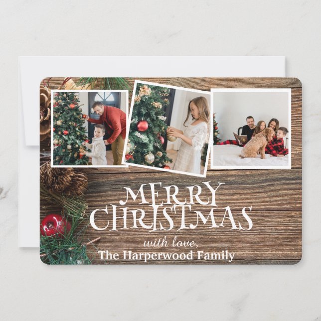 Cartes Pour Fêtes Annuelles Rustic Elegant Joy Christmas Family Photo Collage (Devant)