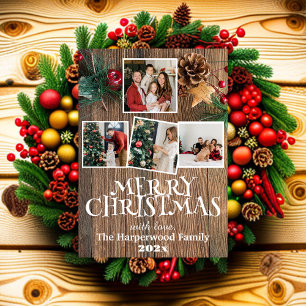Cartes Pour Fêtes Annuelles Rustic Elegant Joy Christmas Family Photo Collage