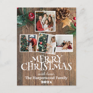 Cartes Pour Fêtes Annuelles Rustic Elegant Joy Christmas Family Photo Collage