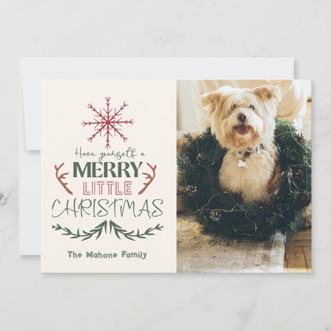 Cartes Pour Fêtes Annuelles Rustic Family Pet 2 Photo Merry Little Christmas (Devant)