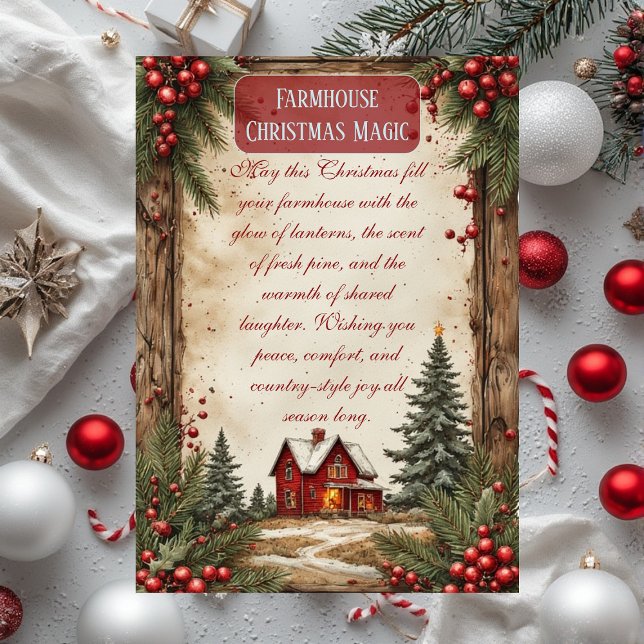 Cartes Pour Fêtes Annuelles Rustic Farmhouse Magic Christmas Red Barn Country  (Rustic Farmhouse Magic Christmas Red Barn Country Holiday Card)