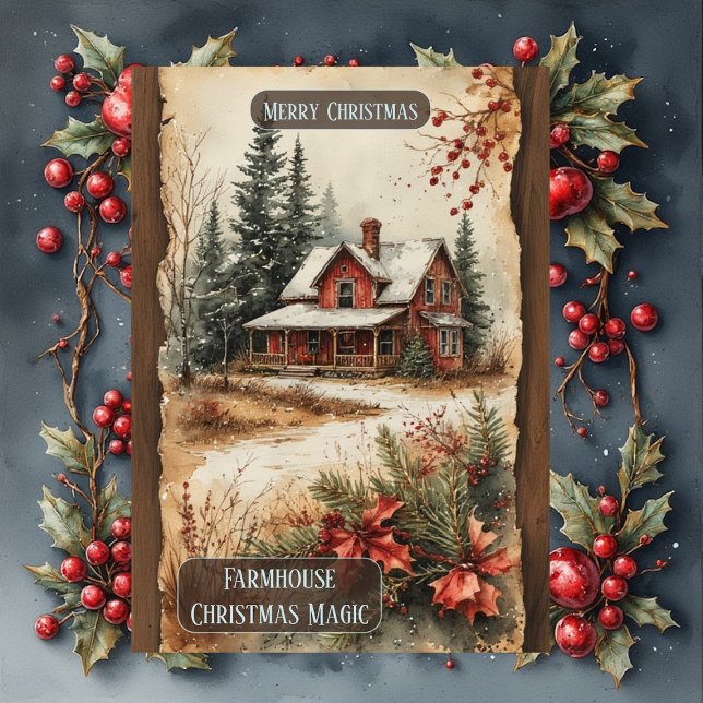 Cartes Pour Fêtes Annuelles Rustic Farmhouse Magic Christmas Woodland Country  (Elegant Rustic Farmhouse Magic Christmas Woodland Country Holiday Card)