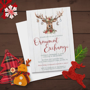 Cartes Pour Fêtes Annuelles Rustic Floral Antlers Christmas Ornament Exchange