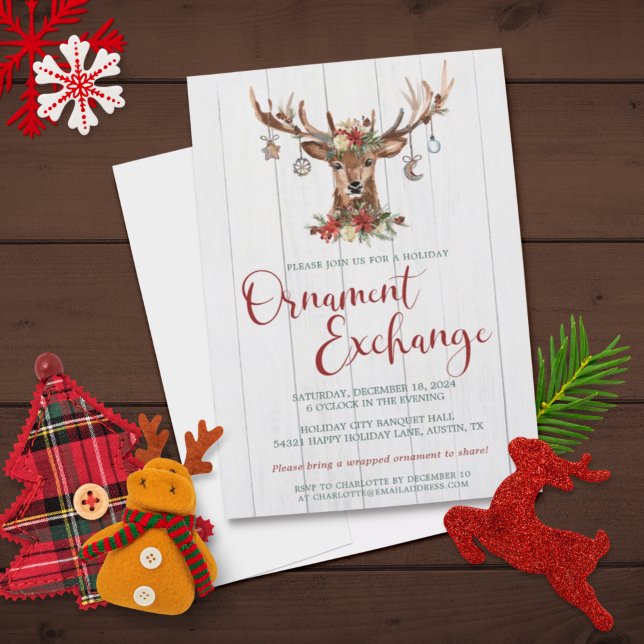 Cartes Pour Fêtes Annuelles Rustic Floral Antlers Christmas Ornament Exchange (Créateur téléchargé)