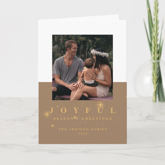 Cartes Pour Fêtes Annuelles Rustic Gold Joyful 2 Photo Noël (Devant)