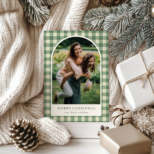 Cartes Pour Fêtes Annuelles Rustic Green En vichy Arch Photo moderne Noël