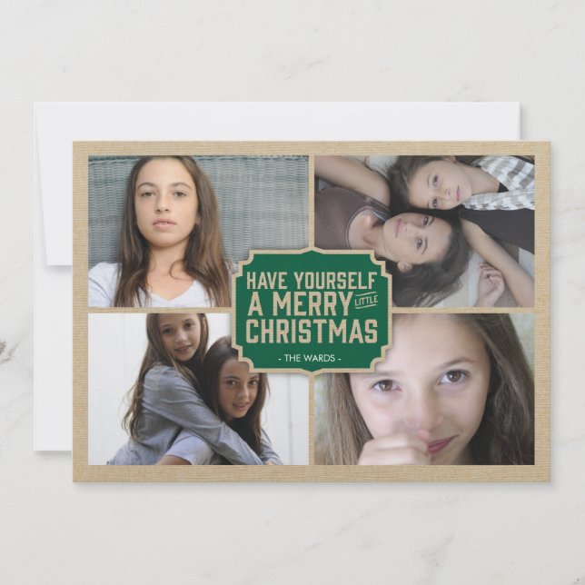 Cartes Pour Fêtes Annuelles Rustic Green Frame Holiday Photo Card (Devant)