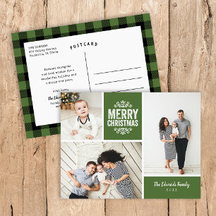 Cartes Pour Fêtes Annuelles Rustic Green Joyeux Noël 3 Photo Collage