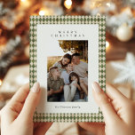 Cartes Pour Fêtes Annuelles Rustic Green Plaid 1 Photo Joyeux Noël<br><div class="desc">Carte de vacances motif Russe vert en détresse Jacquard avec 1 emplacement photo</div>