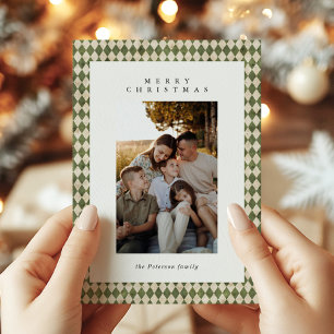 Cartes Pour Fêtes Annuelles Rustic Green Plaid 1 Photo Joyeux Noël