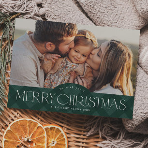 Cartes Pour Fêtes Annuelles Rustic Green Plaid Photo Joyeux Noël