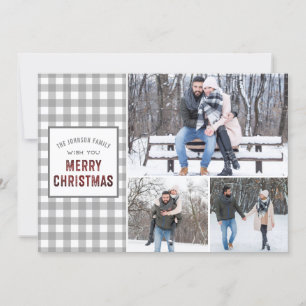 Cartes Pour Fêtes Annuelles Rustic Grey En vichy Joyeux Noël