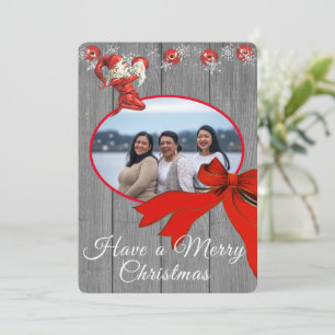Cartes Pour Fêtes Annuelles Rustic Grey Vintage Rouge Elfe Photo Joyeux Noël