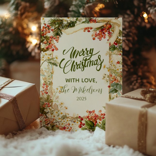 Cartes Pour Fêtes Annuelles Rustic Holly Berry Noël (Créateur téléchargé)