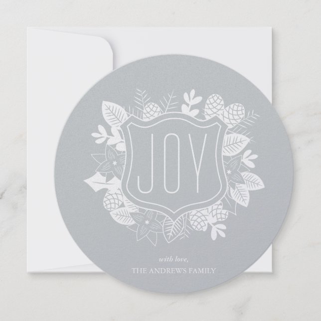 Cartes Pour Fêtes Annuelles Rustic Joy Round Shimmer Silver Holiday Card (Devant)