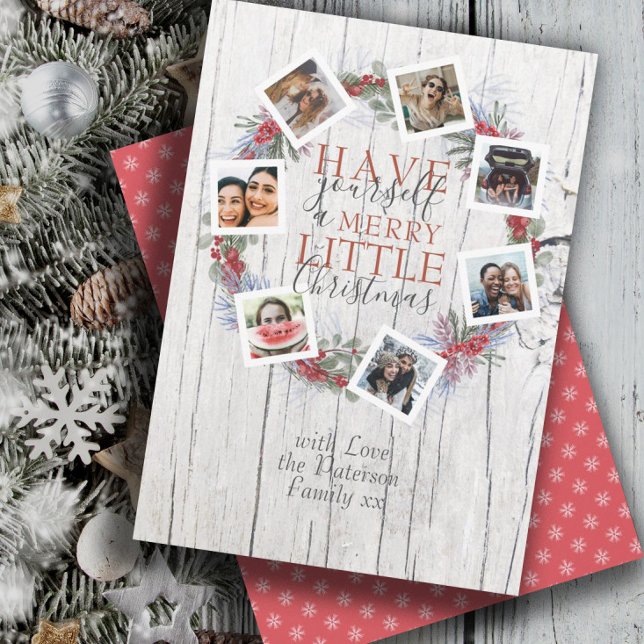 Cartes Pour Fêtes Annuelles Rustic Joyeux Noël Photo & Wreath Botanique (Créateur téléchargé)