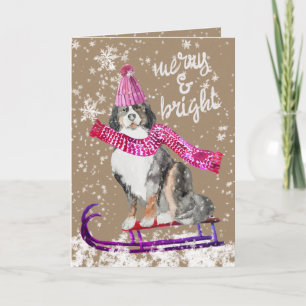 Cartes Pour Fêtes Annuelles Rustic Kraft Joyeux et Lumineux Chien en Traîneau 