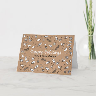 Cartes Pour Fêtes Annuelles Rustic Kraft Paper Doodle Holiday