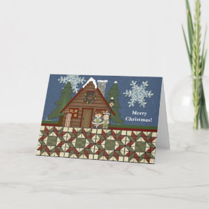 Cartes Pour Fêtes Annuelles Rustic Lodge Country Noël Cabine à la nuit