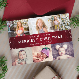 Cartes Pour Fêtes Annuelles Rustic Maroon Red Winter Christmas Photo Collage