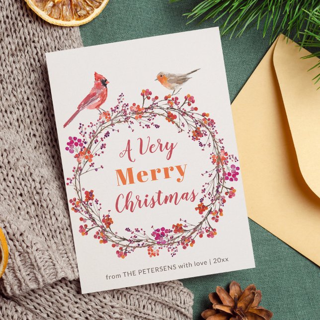 Cartes Pour Fêtes Annuelles Rustic modern holly berry Christmas wreath simple (Créateur téléchargé)