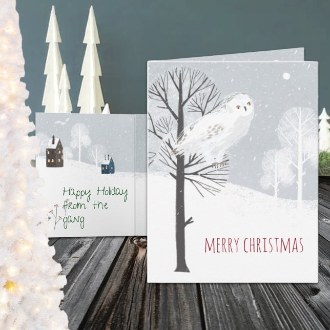 Cartes Pour Fêtes Annuelles Rustic Nordic Great White (Rustic Nordic Great White Snowy Owl Wraparound Graphics Folded Christmas Holiday Card)