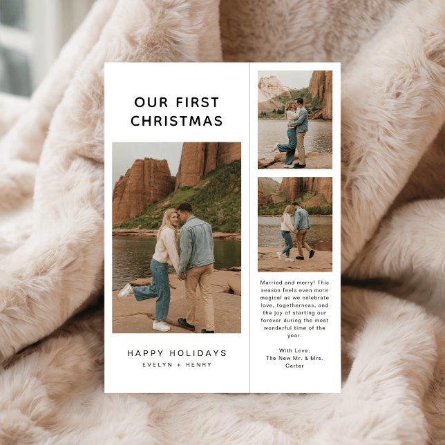 Cartes Pour Fêtes Annuelles Rustic Our First Christmas Photo Modern Newlywed  (Créateur téléchargé)
