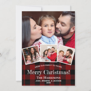 Cartes Pour Fêtes Annuelles Rustic Photo Collage Buffalo Plaid Christmas