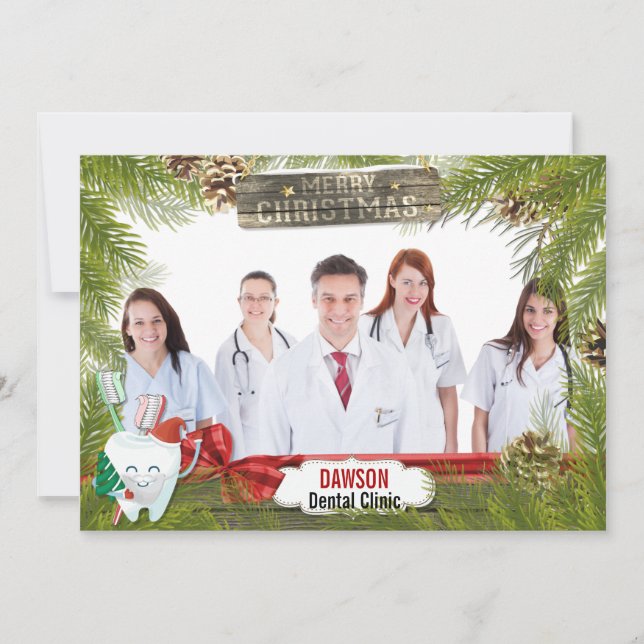 Cartes Pour Fêtes Annuelles Rustic Pine Dentist Photo Salutation d'entreprise (Devant)