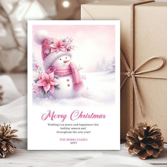 Cartes Pour Fêtes Annuelles Rustic Pink Snowman Printable Winter Scene Greetin (Rustic Pink Snowman Printable Winter Scene Greeting Card

)