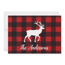 Rustic Plaid Deer Personalized Holiday Card