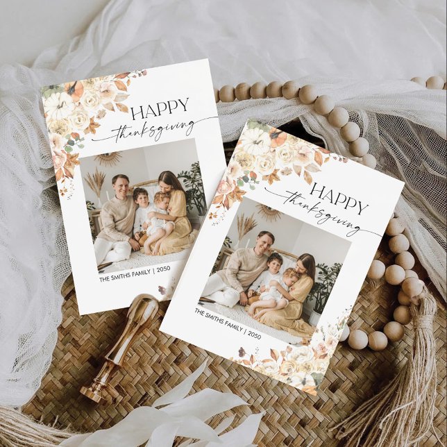 Cartes Pour Fêtes Annuelles Rustic Pumpkins Thanksgiving Flat Holiday Card (Créateur téléchargé)