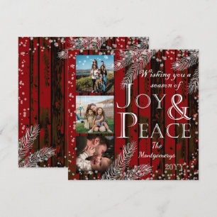 Cartes Pour Fêtes Annuelles Rustic Red Barn Pine de neige Joyeux et de la paix